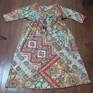 One World Paisley Patchwork 3/4 Sleeve Maxi Dress Size XL